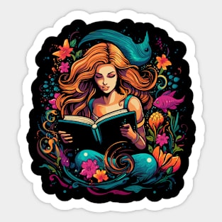 Mermaid Reads Book Sticker